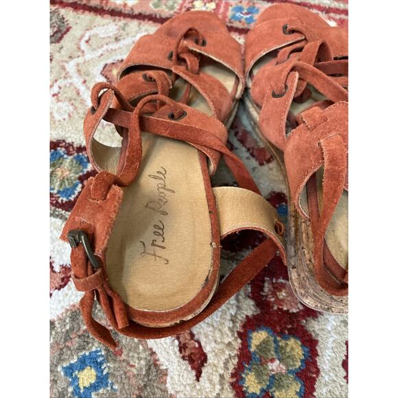 Vintage Free People US 8.5 9 EU 39 Leather Strappy Platform Sandals Cork Heels - Picture 5 of 12